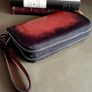 Leather wallet double zip around Large clutch wallet clutch bag image 2