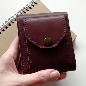 Carteira fina bifold de couro Borgonha minimalista pequena bolsa de moedas feita à mão