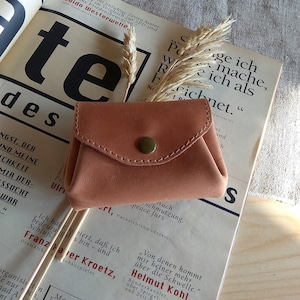 Small leather accordion money wallet Handmade women's coin purse Credit card holder