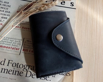 Black leather trifold wallet Front pocket mens wallet coin purse Minimalist slim cash wallet