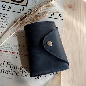 Cartera triple de cuero negro Bolsillo frontal cartera para hombre monedero minimalista cartera delgada en efectivo
