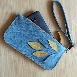 Étui de téléphone long en cuir à fermeture éclair avec dragonne amovible Porte-monnaie minimaliste et mince pour téléphone