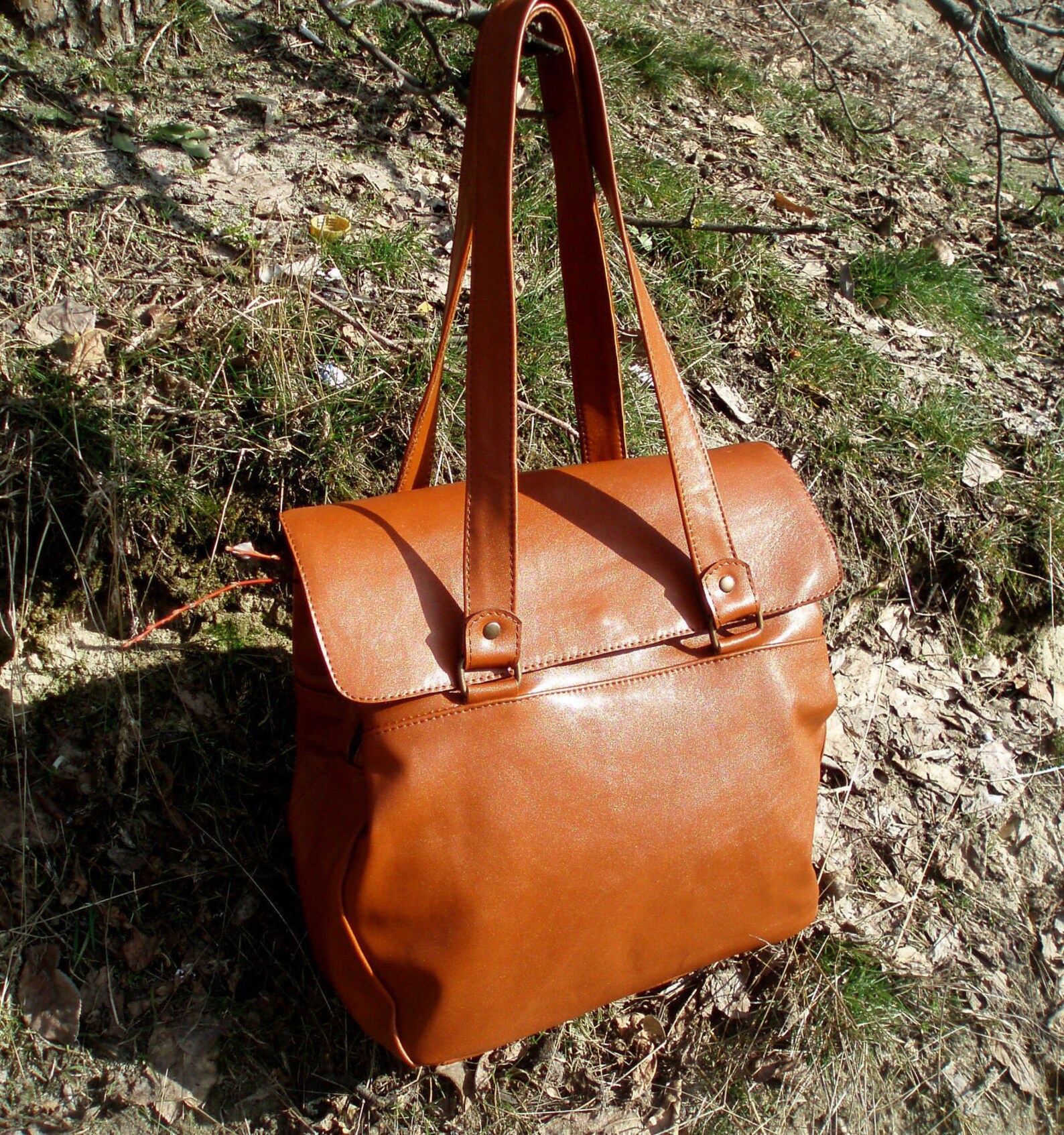 Brown leather Shoulder bag medium size with zipper women's Etsy