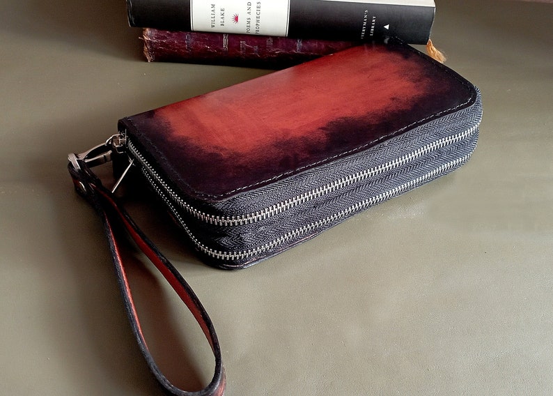 Leather wallet double zip around Large clutch wallet clutch bag image 2