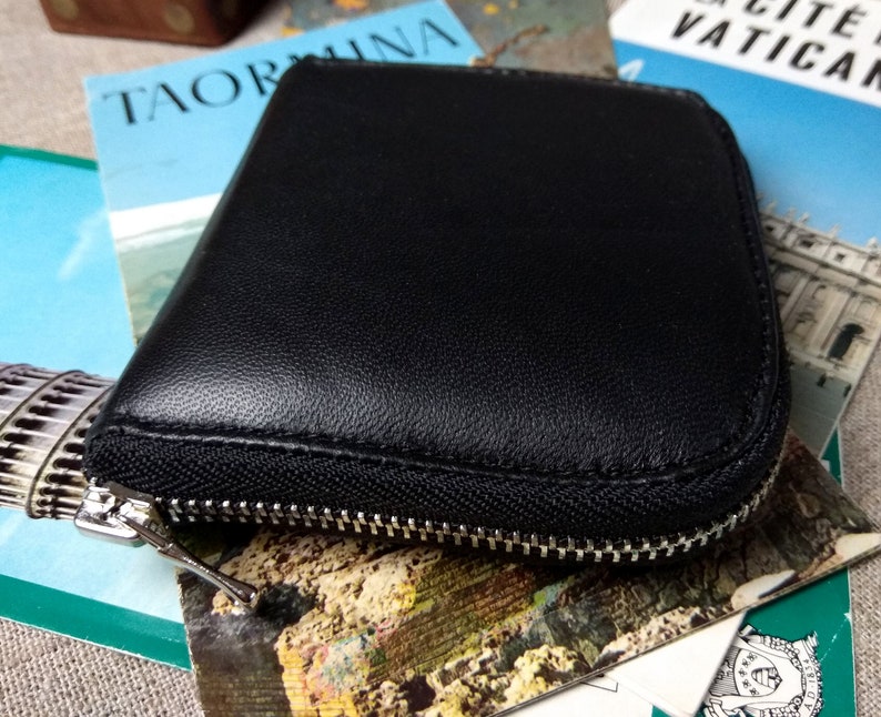 Leather Wallet Zipper Around Bifold Small Card Holders - Etsy