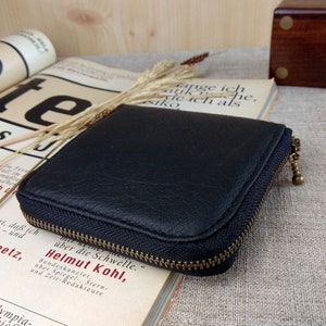 Leren herenportemonnee met rits rond Kaarthouder portemonnee Kleine minimalistische creditcard portemonnee houder voor kaarten cadeau idee