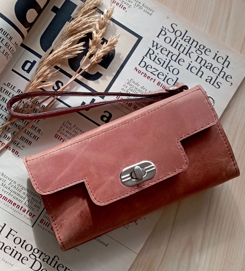Leather wristlet clutch wallet Phone wallet travel card holder small evening bag image 1