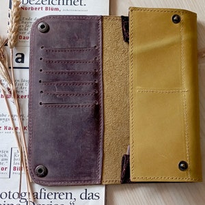 Women's leather wallet Long card holder Minimalist slim wallet zipper pocket holder distressed leather card wallet image 5