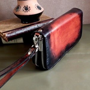 Leather wallet double zip around Large clutch wallet clutch bag image 6