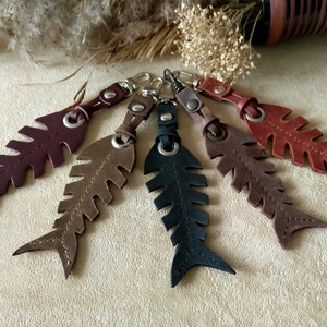 Leather Charm for handbag of skeleton fish Key ring custom keychain key holder
