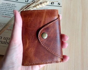 Cartera pequeña de cuero de tres pliegues, monedero con bolsillo frontal, billetera minimalista para efectivo, regalo de cumpleaños