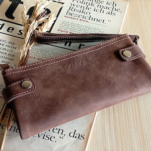 Cartera de cuero con cremallera Doble pliegue Tarjetero largo Monedero teléfono mujer