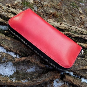 Cartera de cuero rojo con cremallera alrededor de una cartera larga grande para viajar Cartera de teléfono tipo clutch hecha a mano