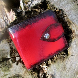 Portefeuille fin et pliable en cuir pour femme Porte-cartes rouge avec poche pour monnaie Porte-cartes bohème