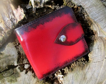 Leather slim folding wallet Women's Red card holder with coin pocket Boho card wallet