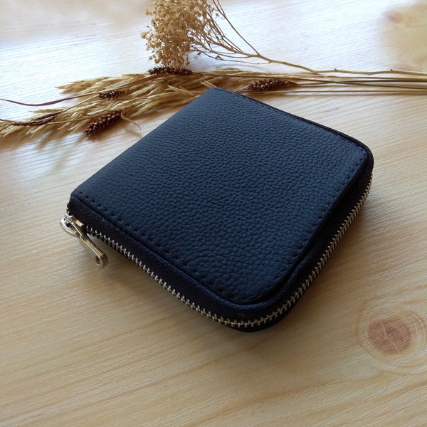 Leather men's wallet zipper around Small credit card wallet Holder for cards