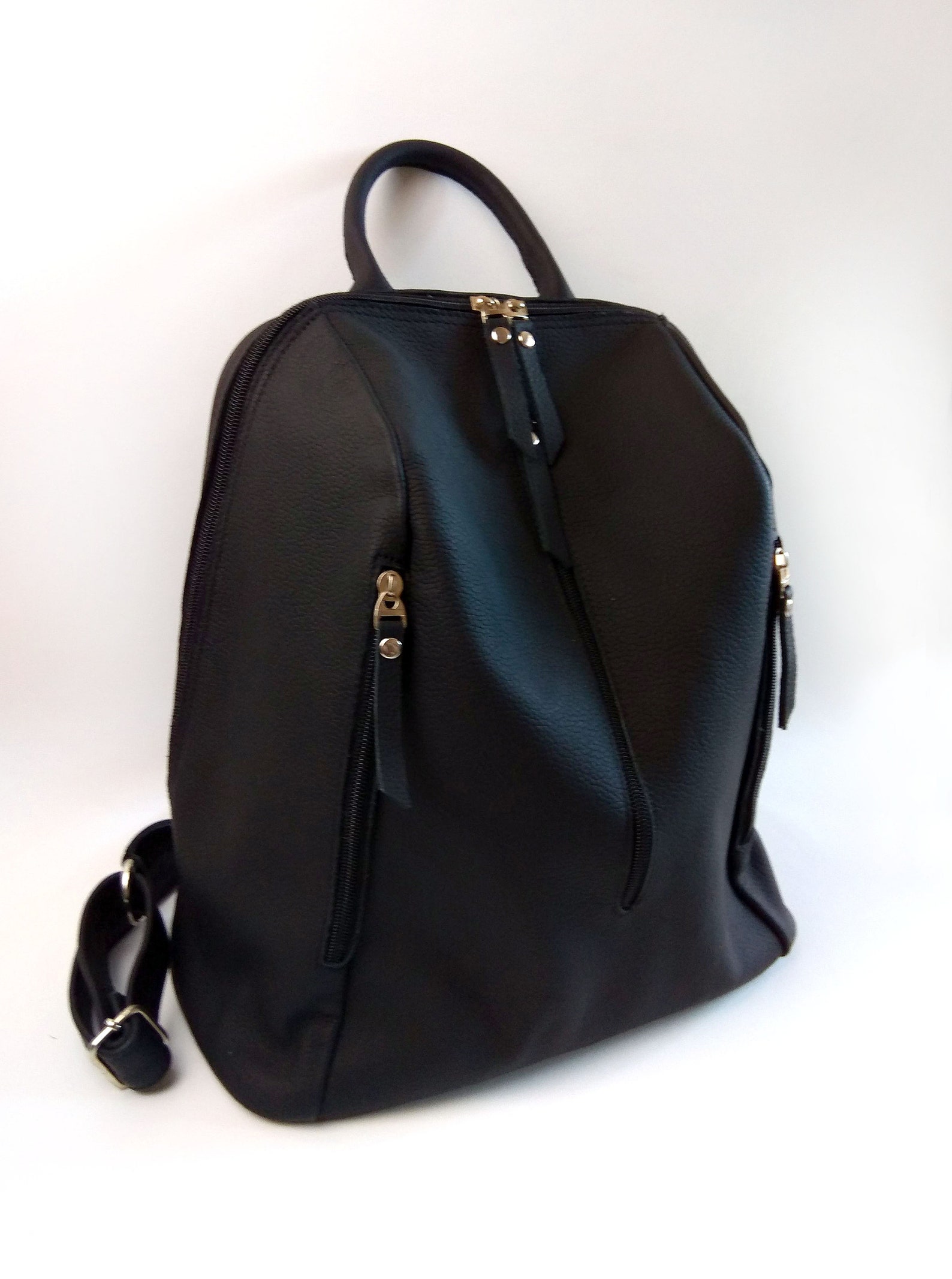Black women's leather backpack of medium size Casual Etsy