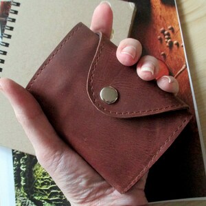 Leather trifold Cognac wallet Front pocket Minimalist card holder