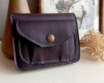 Small Burgundy leather wallet for women Card holder Foldable purse cards wallet coin purse minimalist slim cash wallet