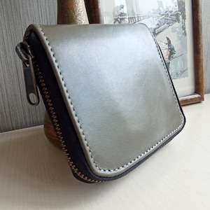 Leather zipper around wallet Olive Small Card Holder Coin purse