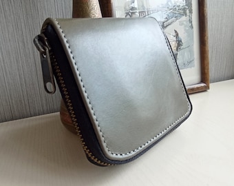 Leather zipper around wallet Olive Small Card Holder Coin purse