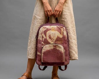 Vegan hand-painted backpack with zipper Canvas women's batik backpack Ethno style