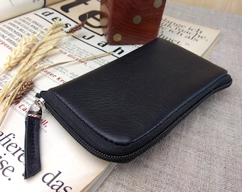 Black Leather Zipper Case: iPhone Sleeve, Custom Order