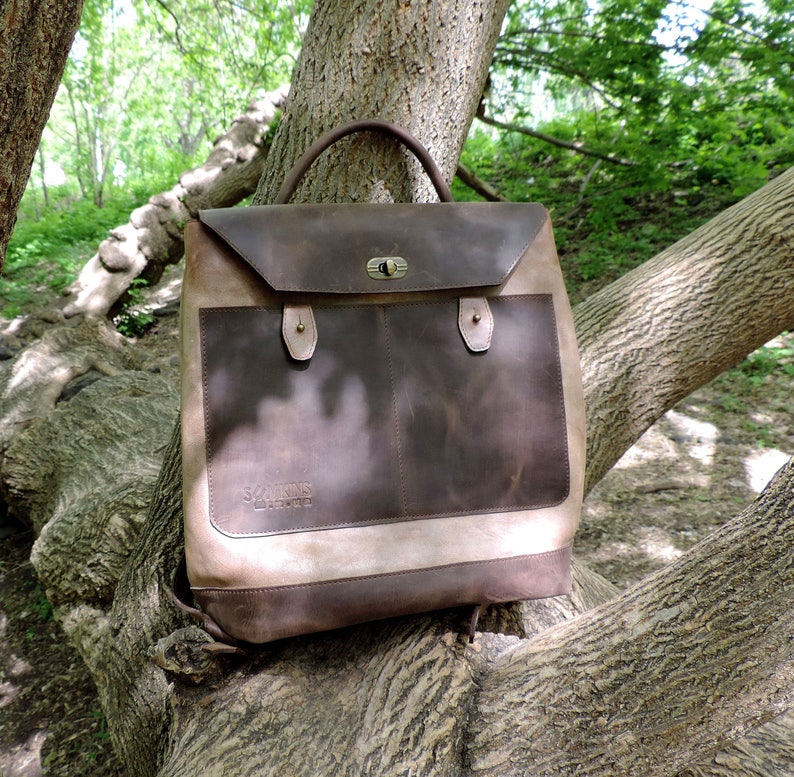 Large Brown leather backpack laptop Hipster backpack unisex travel bag distressed leather handmade school backpack men travel accessory