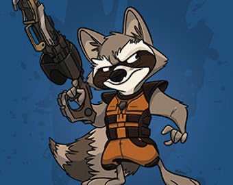 Rocket Raccoon (Original Guardians of the Galaxy Art) 8x10" Print, Wall Art, Ready to Frame