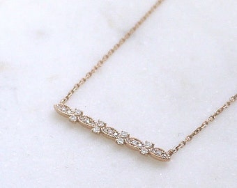 18K solid gold art deco pave diamond bar necklace