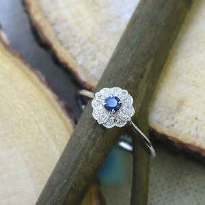 18K solid gold sapphire and diamond art deco ring