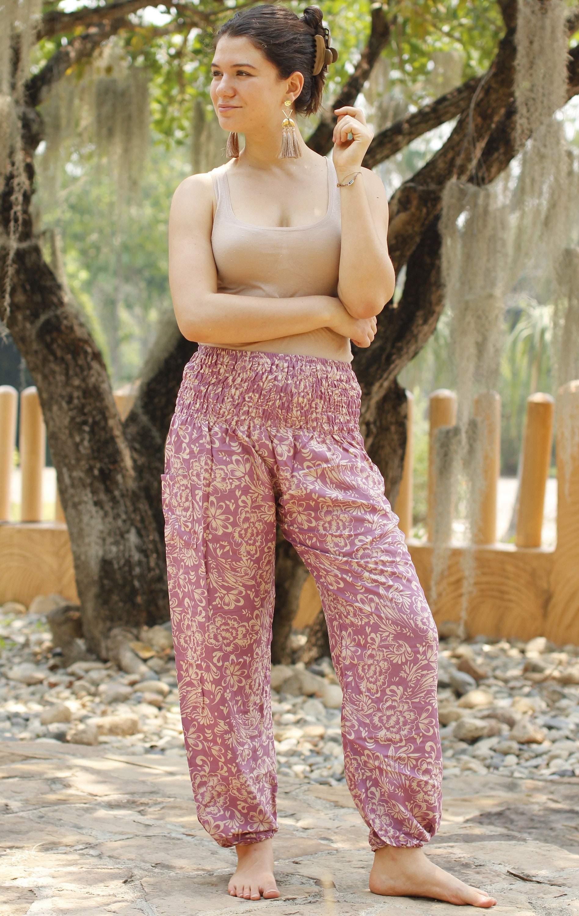 Pink Floral Harem Pants Hippie Pants Thai harem pants Women | Etsy