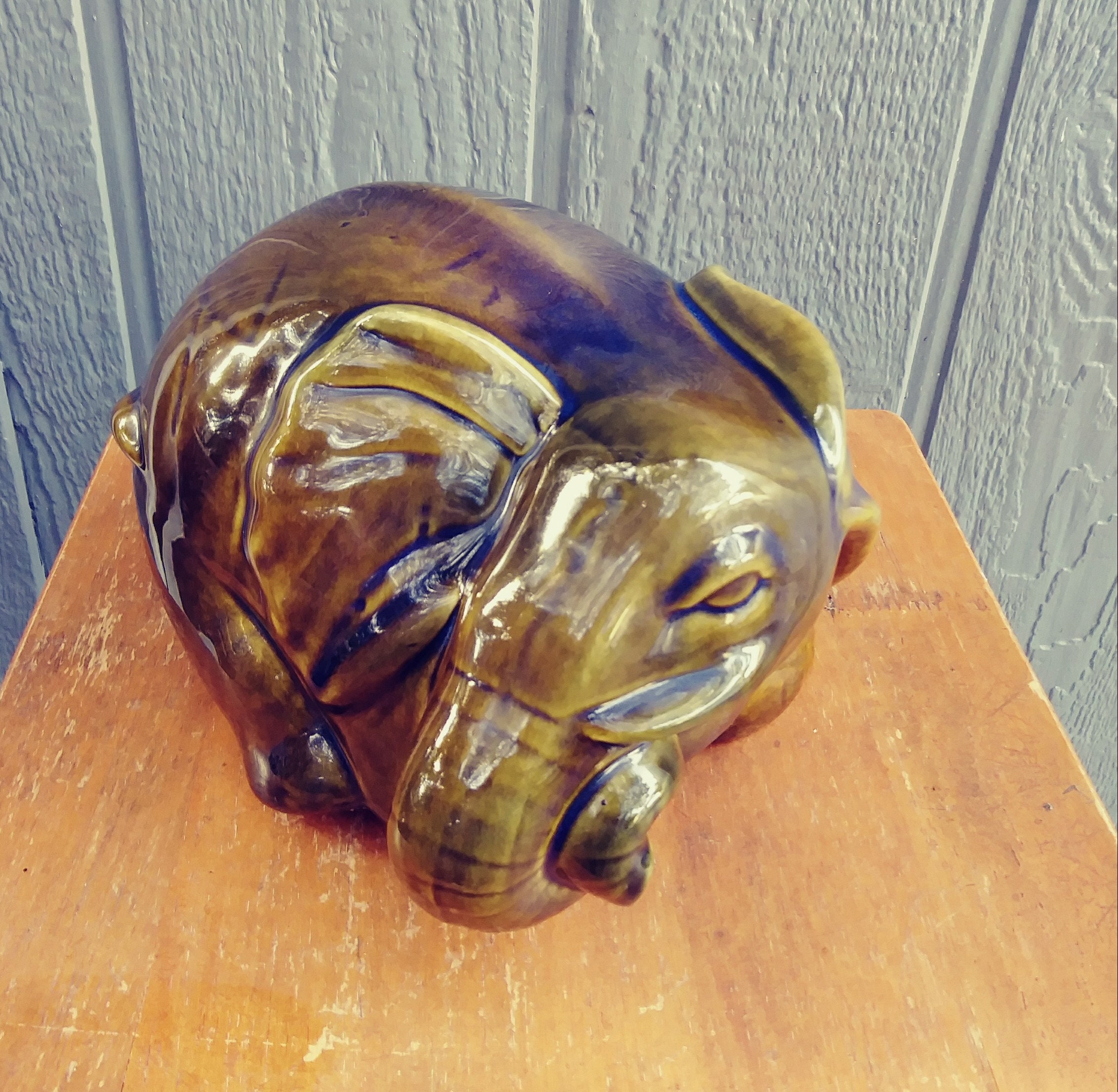 Large Ceramic Elephant Statue Figurine With Two Toned Glaze Etsy