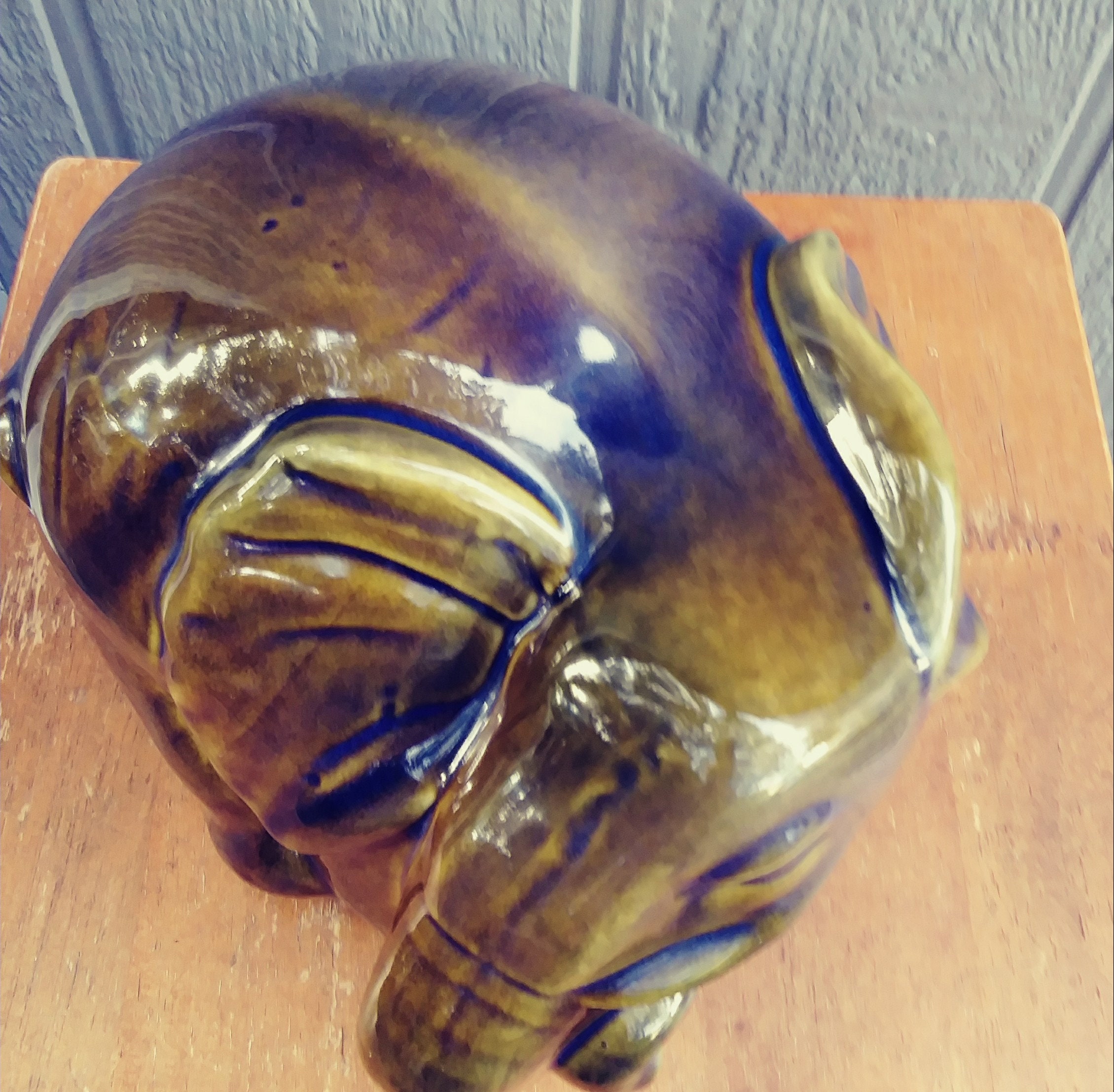 Large Ceramic Elephant Statue Figurine With Two Toned Glaze Etsy