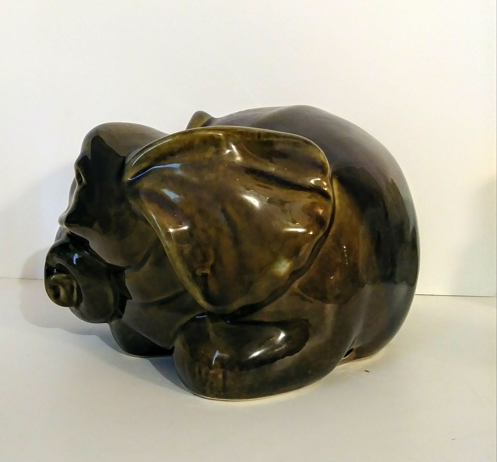 Large Ceramic Elephant Statue Figurine With Two Toned Glaze Etsy