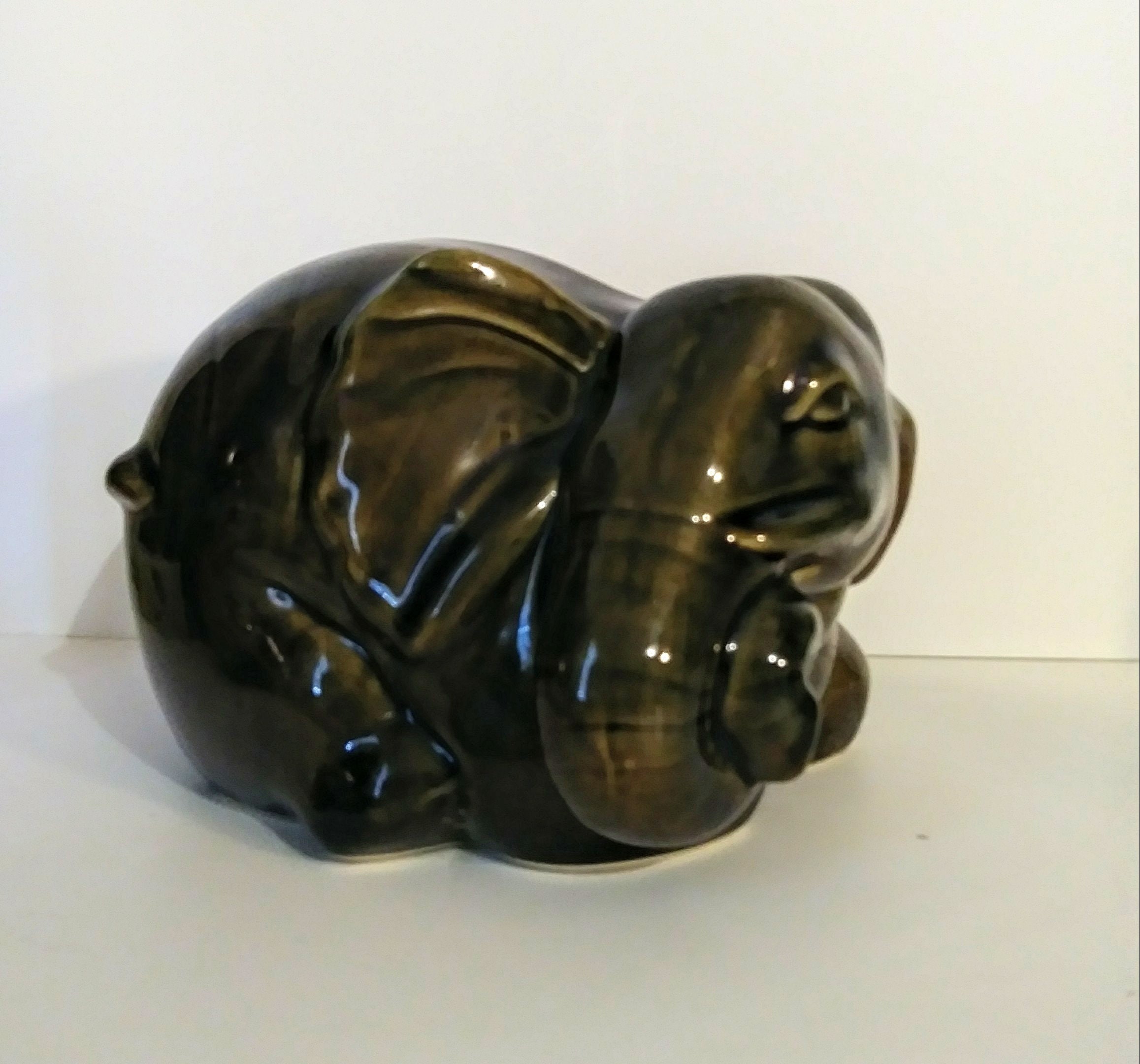 Large Ceramic Elephant Statue Figurine With Two Toned Glaze Etsy