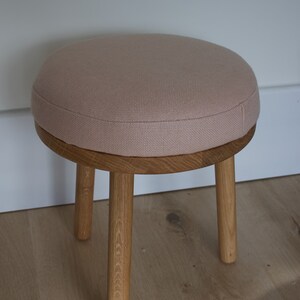 Round Linen Footstool with Solid Oak Base