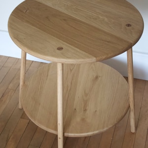 Handmade Solid Oak Round Side Table with Shelf - Visible Tenon Joints