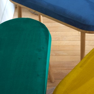 Handmade Solid Oak Bench: Recycled Velvet Upholstery, Turned Legs