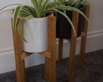 Handmade Mid Century Oak Plant Stand: Reclaimed Wood Pot Holder