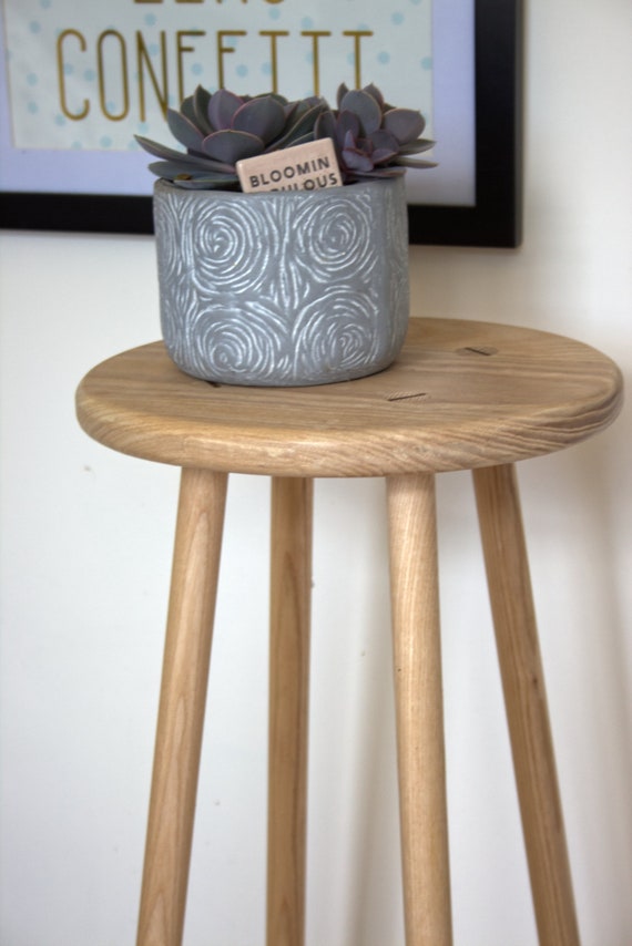 Handmade Ash Round Side Table with Lower Shelf
