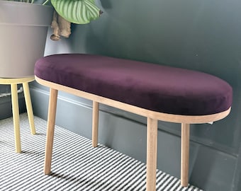 Bespoke Handmade Solid Oak Bench Upholstered in a Luxury Velvet with a Fixed Cushion