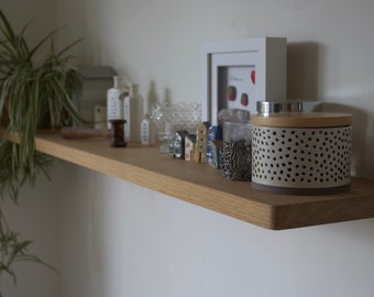 Oak Floating Shelf with Concealed Fixings: Handmade Custom Hardwood Shelves with Hidden Brackets