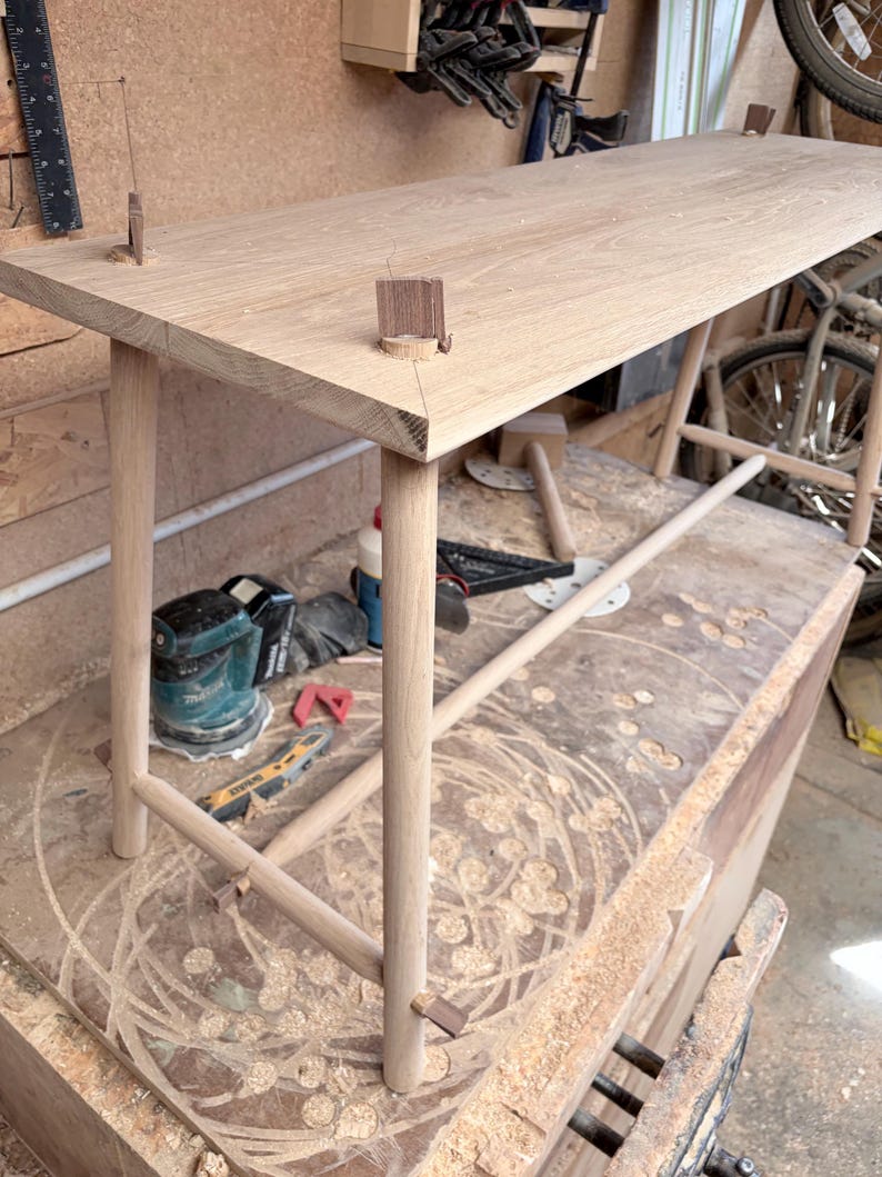 Solid Oak Bench with Braced Legs and Wedge Tenon Joints image 11