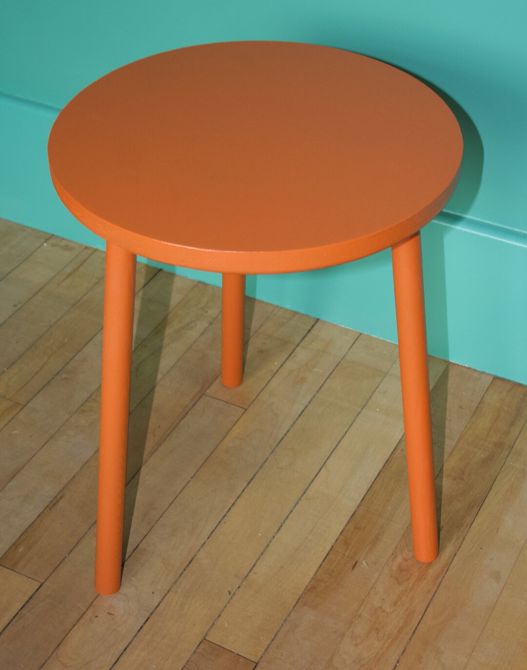 Custom Round Solid Oak Side Table With Three Straight Turned Legs With ...