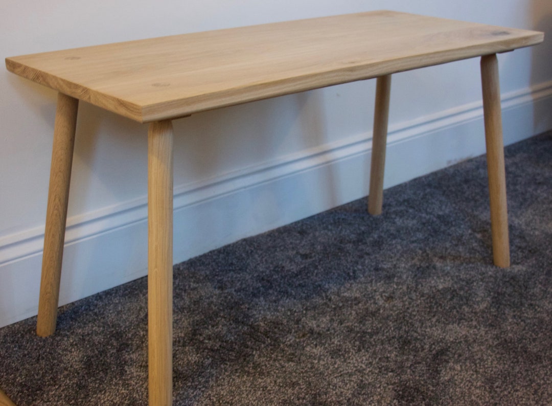 Solid Oak Rectangular Table With Straight Turned Legs and Contrasting ...