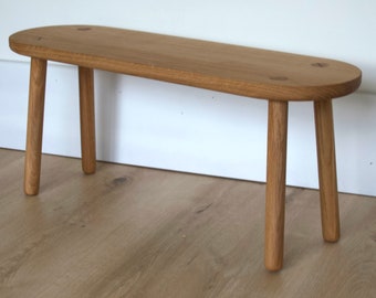 Solid Oak rounded end bench, mid-century modern inspired design