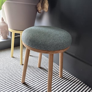 Custom Oak and Abraham Moon Earth Wool Dressing Table Stool
