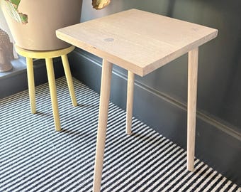 Handmade Square Oak Side Table: Square Stool with Wedge Tenon Joints