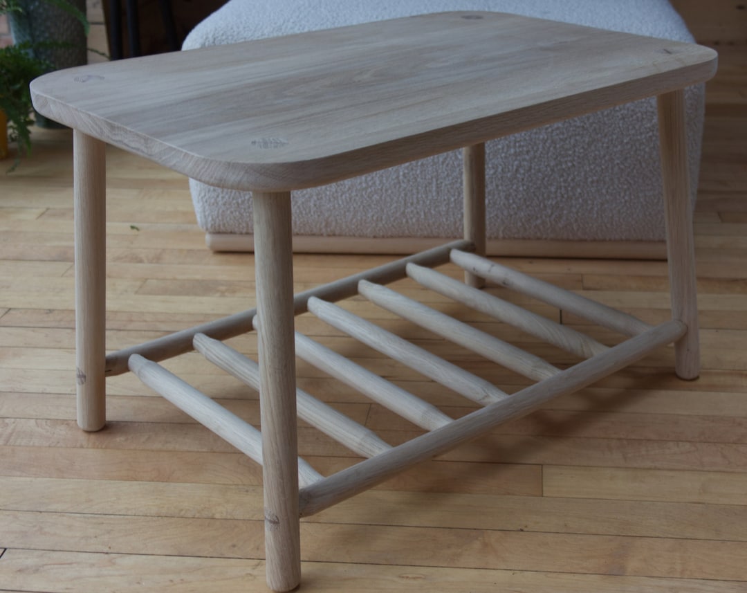 Handmade Solid Oak Coffee Table: Rounded Corners & Dowel Shelf - Etsy